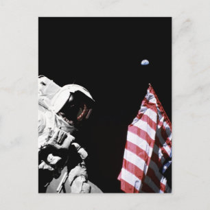 NASA Apollo 17 Astronaut Vlag Aarde Maan Foto Briefkaart