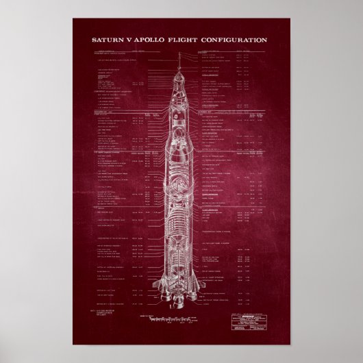 NASA Apollo Saturn V Rocket Blueprint (rood) Poster (Voorkant)