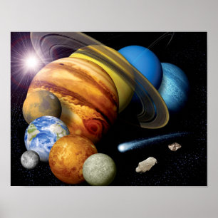 NASA JPL Solar System Planets Montage Space Photos Poster
