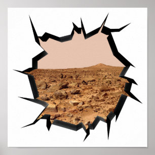 NASA Mars Landschap Twin Peaks 3D Gebroken Muur Ui Poster