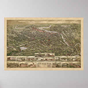 Nashua NH panoramisch berkleurige uitzicht 1883 Poster
