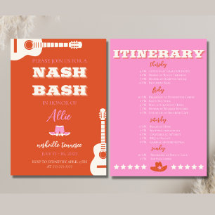 Nashville Bach Party Pink Invite and Itinerary Kaart