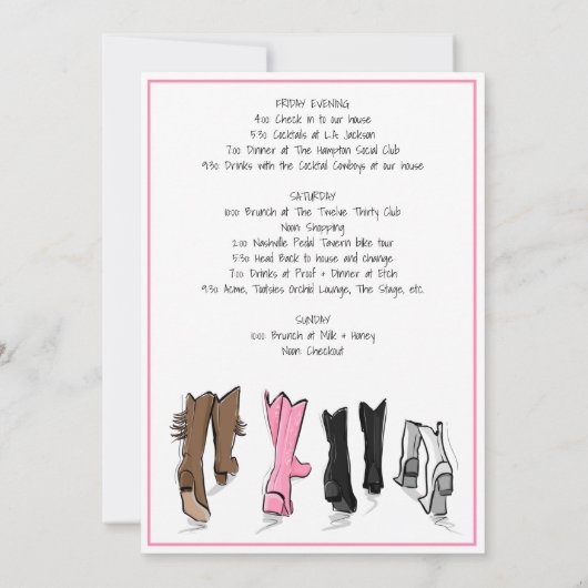 Nashville Bachelorette Mode Weekendprogramma Kaart (Achterkant)