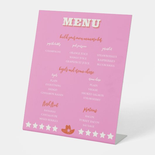 Nashville Bachelorette Party roze menu Reclamebord Met Voetstuk (Voorkant)
