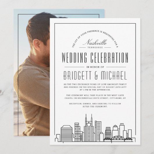 Nashville bruiloft | Moderne Deco City skyline Kaart (Voorkant / Achterkant)