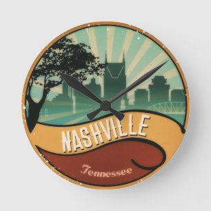 Nashville City Skyline Retro wandklok Ronde Klok