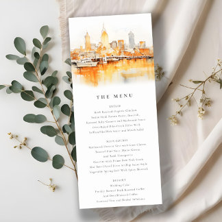 Nashville City Skyline Waterverf Wedding Menu Kaart