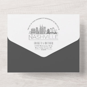 Nashville Deco Skyline Wedding All In One Uitnodiging