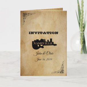  Nashville Guitar Folded Wedding Uitnodiging