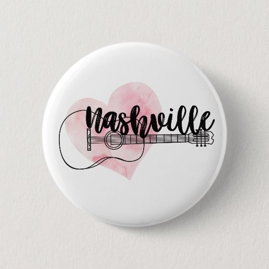 Nashville Guitar waterverf hartontwerp Ronde Button 5,7 Cm (Voorkant)