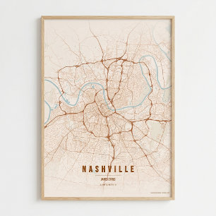 Nashville Kaart Print Tennessee Stadskaart Muurkun