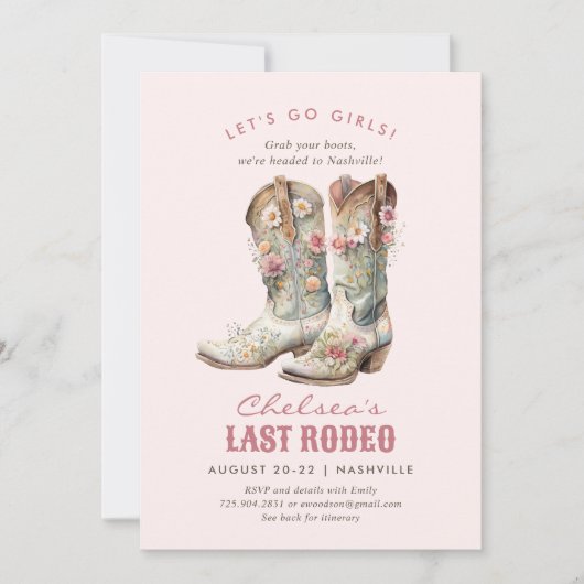 Nashville Laatste Rodeo Boots Bachelorette Party Kaart (Voorkant)