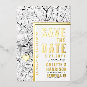 Nashville Love Locator   Bruiloft Bewaar de datum Folie Uitnodiging