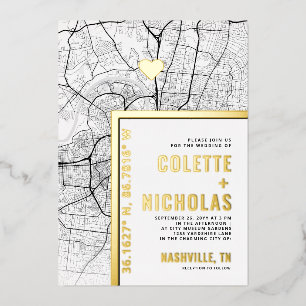 Nashville Love Locator   Stad thema bruiloft Folie Uitnodiging