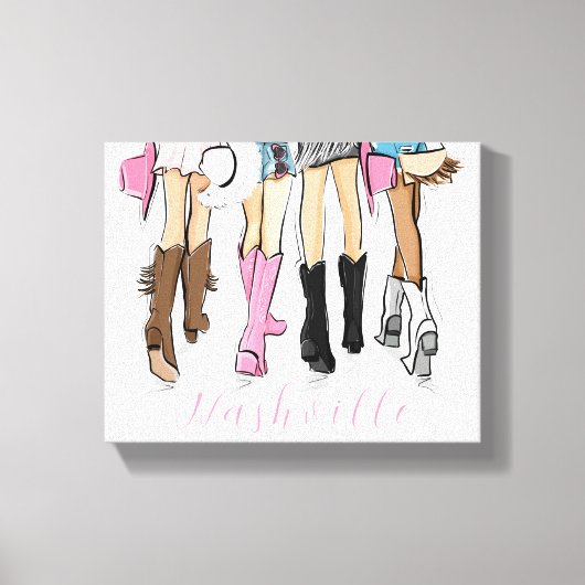 Nashville Mode Illustratie Cowboy Boots Canvas Afdruk (Voorkant)