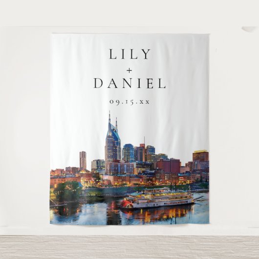 Nashville Rivierfront Trouwfoto Achtergrond Wandkleed (Voorkant)