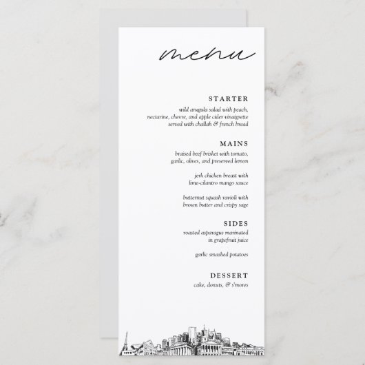 Nashville Skyline bruiloft diner menu (Voorkant / Achterkant)
