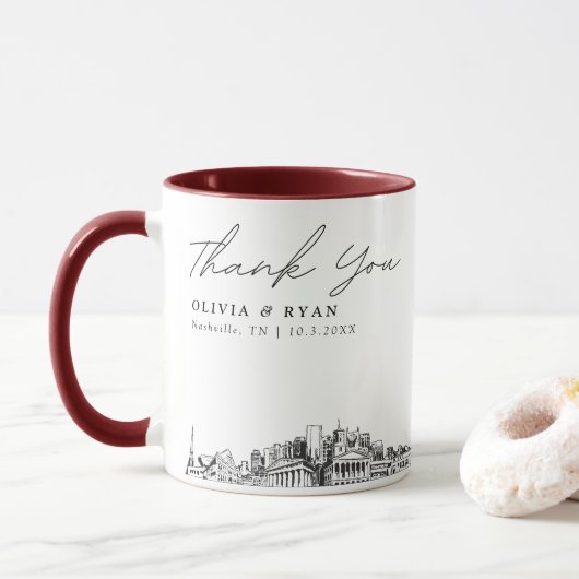 Nashville Skyline Croquis Simple Mug de mariage pe (Avec donut)
