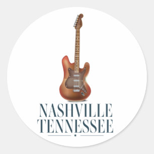 Nashville Tennessee Gitaar reisposter Magneet Ronde Sticker