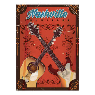 Nashville, Tennessee Gitaar vintage reisposter Foto Afdruk
