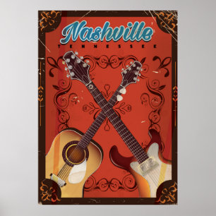 Nashville, Tennessee Gitaar vintage reisposter Poster