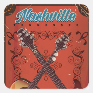 Nashville, Tennessee Guitar vintage poster Vierkante Sticker