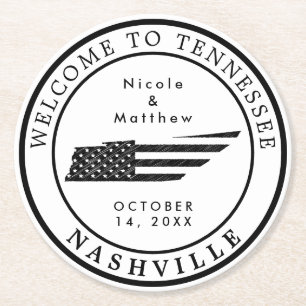 Nashville Tennessee Kaart Minimalistische bruiloft Ronde Kartonnen Onderzetter