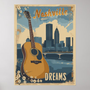 Nashville, Tennessee Muziek Stad Vintage Poster