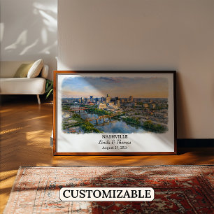 Nashville Tennessee Poster, Aquarel, Op Maat Poster