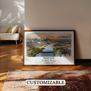 Nashville Tennessee Poster, Aquarel, Op Maat Poster