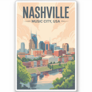 Nashville Tennessee Skyline Reis Kunst Vintage Sticker