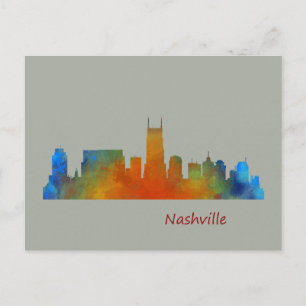 Nashville Tennessee Skyline waterverf art v1 Briefkaart