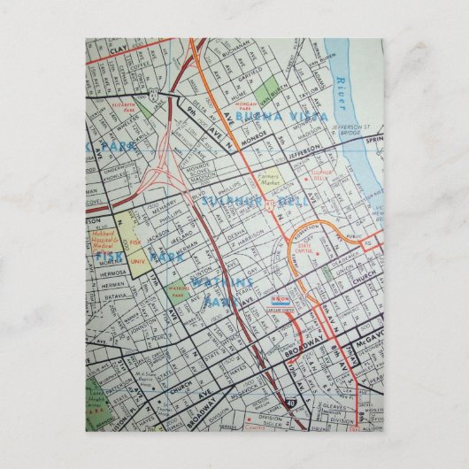 NASHVILLE, TN Kaart Briefkaart (Voorkant)