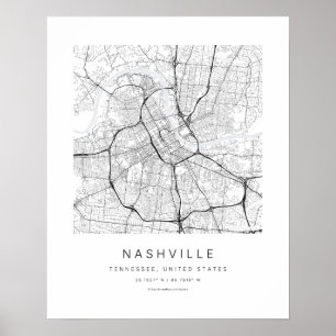 Nashville TN Minimalistische Stadkaart Kunstprint Poster