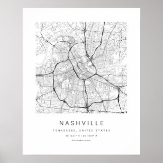 Nashville TN Minimalistische Stadkaart Kunstprint Poster