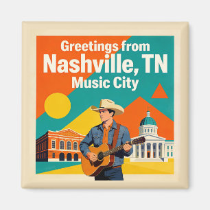 Nashville TN Music City Retro Kunst Magneet