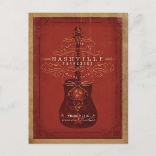 Nashville, TN - Red Guitar Briefkaart (Voorkant)