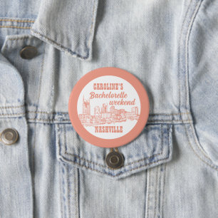 Nashville Toile Bachelorette Koraalroze op Wit Ronde Button 7,6 Cm