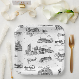 Nashville Toile Zwart en Wit Papieren Bordje