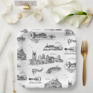 Nashville Toile Zwart en Wit Papieren Bordje