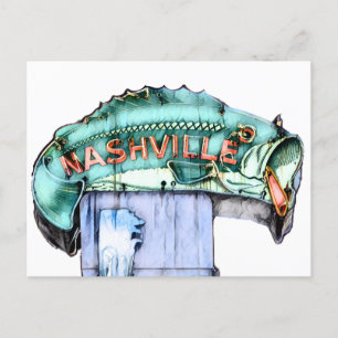 Nashville Visser Neon Teken Vis Waterverf Briefkaart