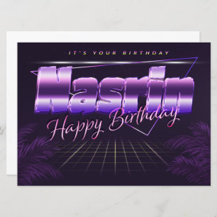 Nasrin Nom Prénom lila retro Carte Anniversaire