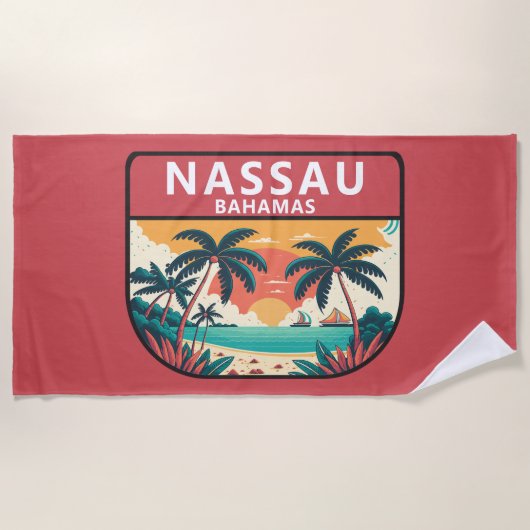 Nassau Bahamas Retro Embleem Strandlaken (Voorkant)