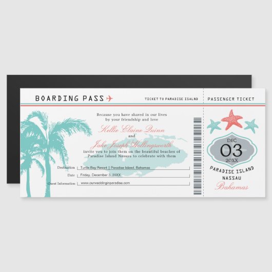 Nassau Bahamas Wedding Boarding Pass uitnodiging (Voorkant / Achterkant)