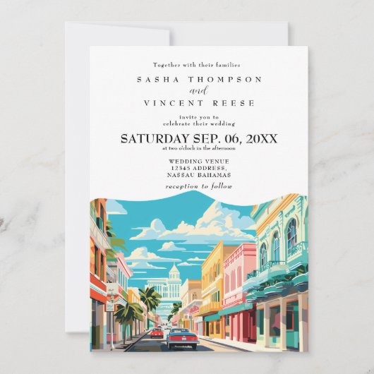 Nassau Bahamas Wedding Invitation Retro (Devant)