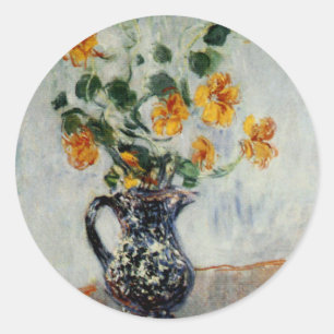 Nasturtia in een blauwe vaas van Monet Ronde Sticker