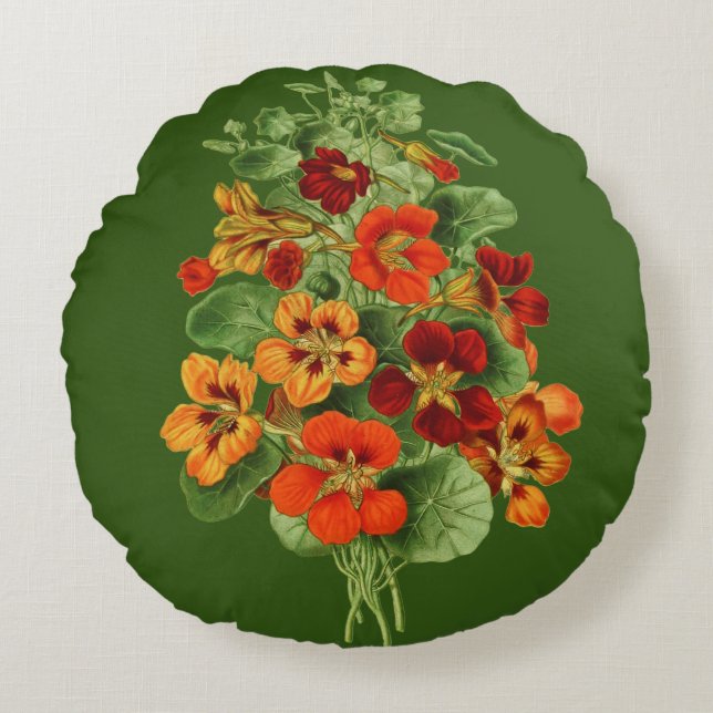 Nasturtium Flowers Rond Kussen (Voorkant)