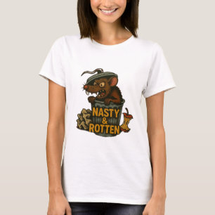 Nasty en verrot. Rat in een vuilnisbak. grafisch T-shirt