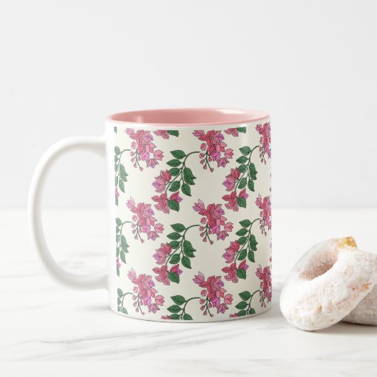 Natalia Flower on Natural White Tweekleurige Koffiemok (Met donut)