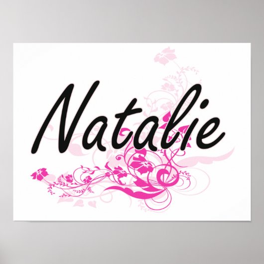 Natalie Artistic Name Design met Flowers Poster (Voorkant)